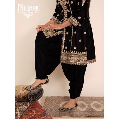 Dark Violet Velvet Shirt Paired With Dhoti