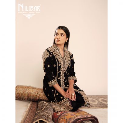 Dark Violet Velvet Shirt Paired With Dhoti
