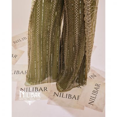 Pickle Green Net Karva Indo Western Suit