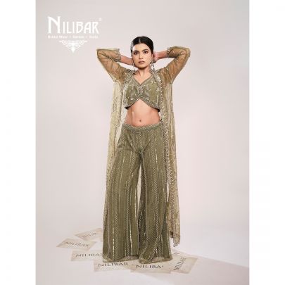 Pickle Green Net Karva Indo Western Suit