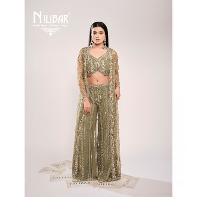 Pickle Green Net Karva Indo Western Suit
