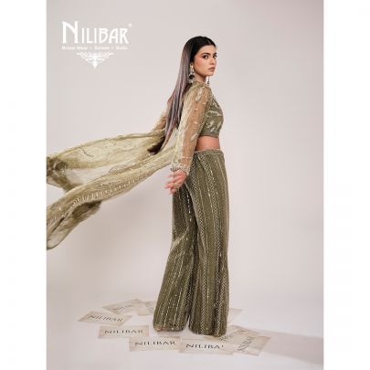 Pickle Green Net Karva Indo Western Suit