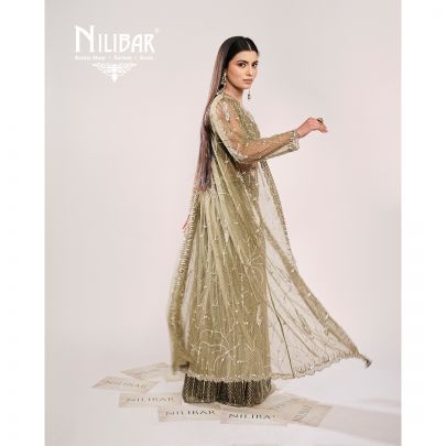 Pickle Green Net Karva Indo Western Suit