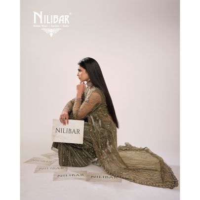 Pickle Green Net Karva Indo Western Suit