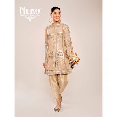 Beige Fine Georgette Embroidery Kurta