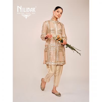 Beige Fine Georgette Embroidery Kurta