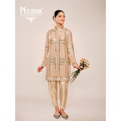 Beige Fine Georgette Embroidery Kurta