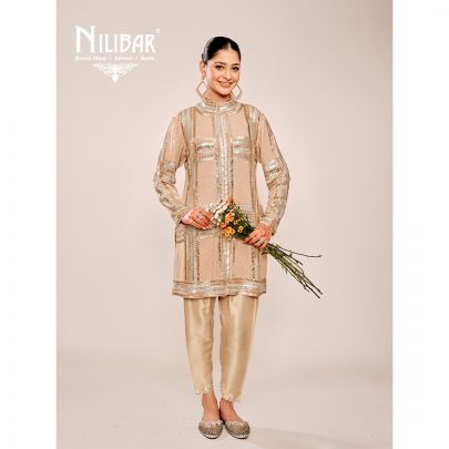 Beige Fine Georgette Embroidery Kurta
