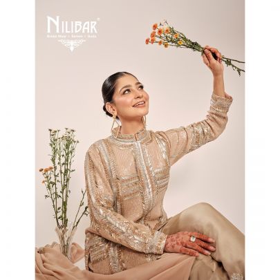 Beige Fine Georgette Embroidery Kurta