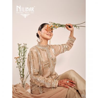 Beige Fine Georgette Embroidery Kurta