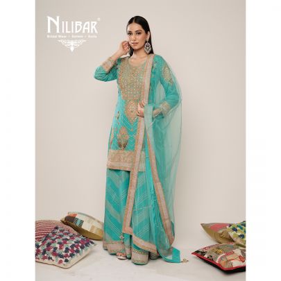Firozi Georgette Flared Palazzo Suit