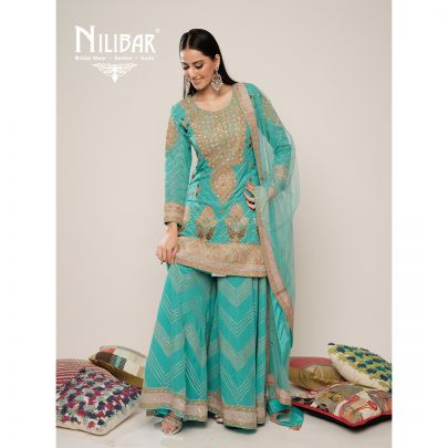 Firozi Georgette Flared Palazzo Suit