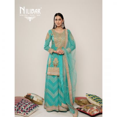 Firozi Georgette Flared Palazzo Suit