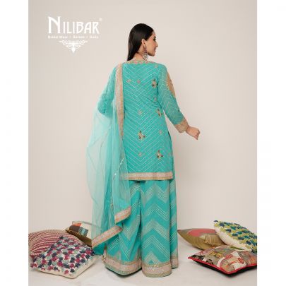 Firozi Georgette Flared Palazzo Suit