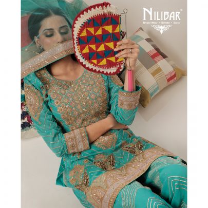 Firozi Georgette Flared Palazzo Suit