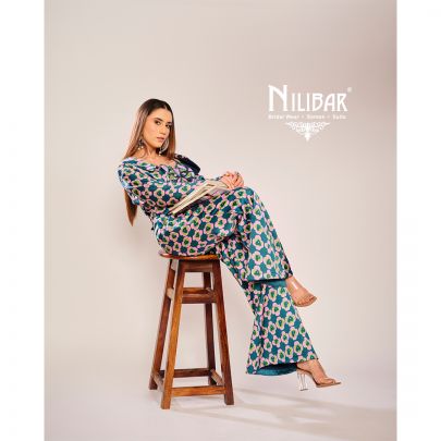 Blue & Pink Silk Printed Three Piece Indo Western Set