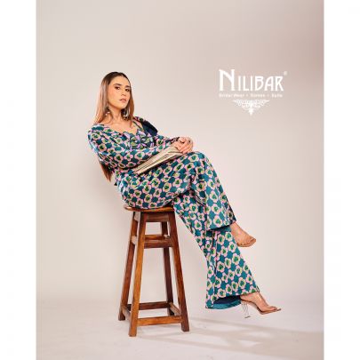 Blue & Pink Silk Printed Three Piece Indo Western Set