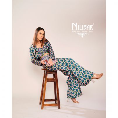 Blue & Pink Silk Printed Three Piece Indo Western Set