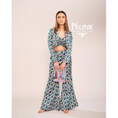 Blue & Pink Silk Printed Three Piece Indo Western Set