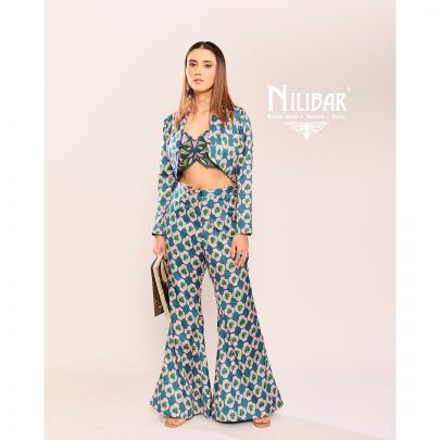 Blue & Pink Silk Printed Three Piece Indo Western Set