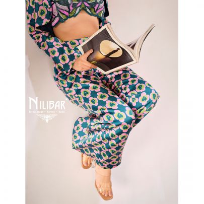 Blue & Pink Silk Printed Three Piece Indo Western Set