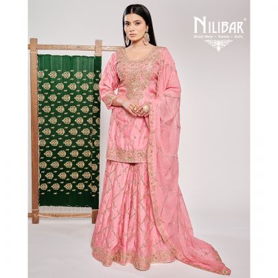 Powder Pink Sequins Embellished Short Shirt & Sharara Suit