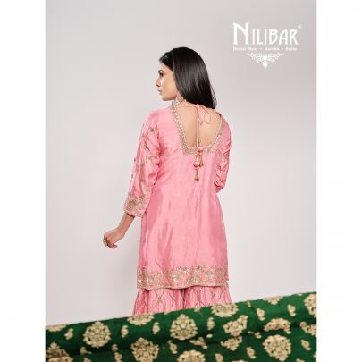 Powder Pink Sequins Embellished Short Shirt & Sharara Suit
