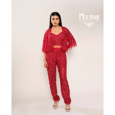 Turkey Red Net Indo Western Co-ord Set