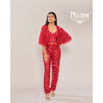 Turkey Red Net Indo Western Co-ord Set