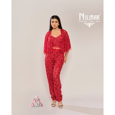 Turkey Red Net Indo Western Co-ord Set