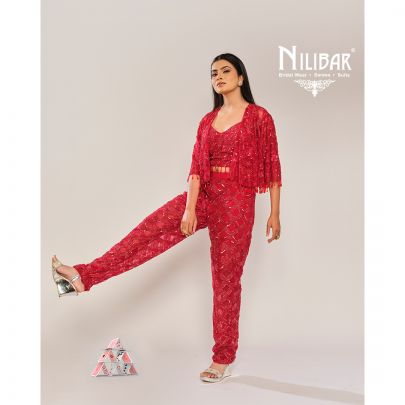 Turkey Red Net Indo Western Co-ord Set