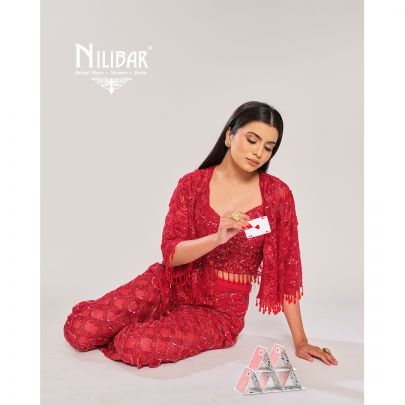 Turkey Red Net Indo Western Co-ord Set