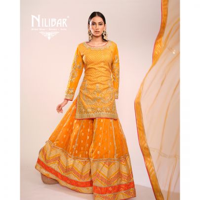 Orange Silk Embroidered Suit