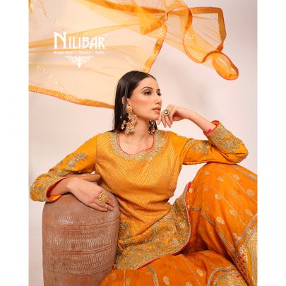 Orange Silk Embroidered Suit