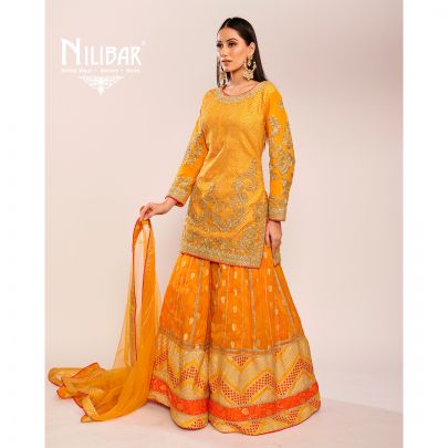 Orange Silk Embroidered Suit