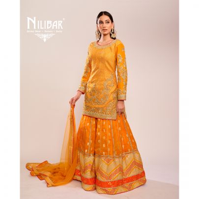 Orange Silk Embroidered Suit