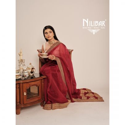 Red Organza Embroidered Saree