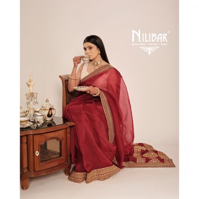 Red Organza Embroidered Saree