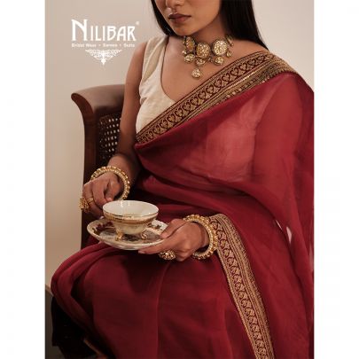 Red Organza Embroidered Saree