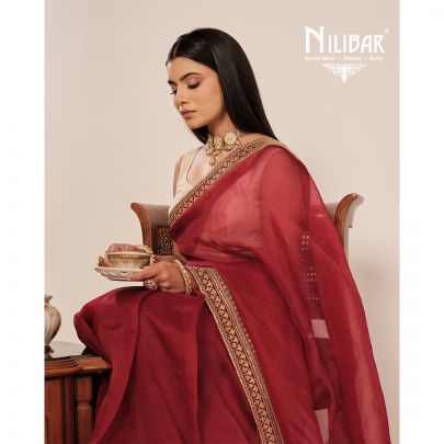 Red Organza Embroidered Saree