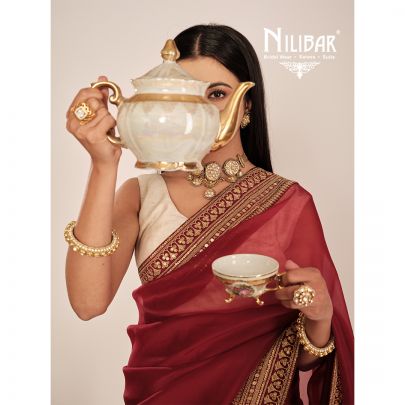 Red Organza Embroidered Saree
