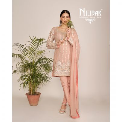 Baby Pink Stone & Gota Work Embellished Short Shirt Paired With Crepe Bottom