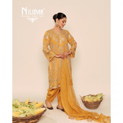 Yellow Gota Pati Georgette Shirt Paired With Silk Bottom