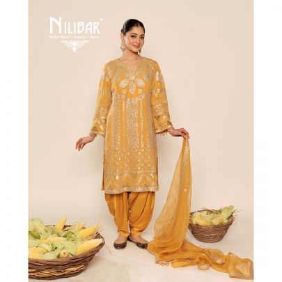 Yellow Gota Pati Georgette Shirt Paired With Silk Bottom
