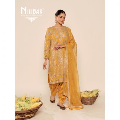 Yellow Gota Pati Georgette Shirt Paired With Silk Bottom