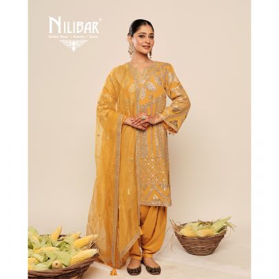Yellow Gota Pati Georgette Shirt Paired With Silk Bottom