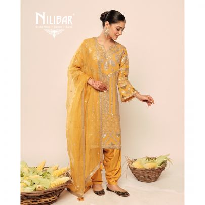 Yellow Gota Pati Georgette Shirt Paired With Silk Bottom