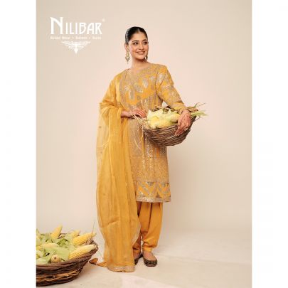 Yellow Gota Pati Georgette Shirt Paired With Silk Bottom