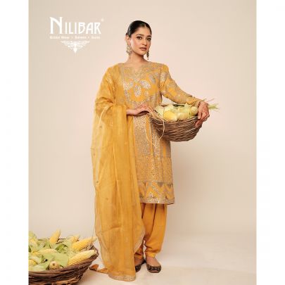 Yellow Gota Pati Georgette Shirt Paired With Silk Bottom