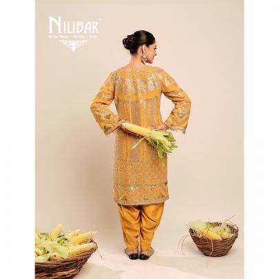 Yellow Gota Pati Georgette Shirt Paired With Silk Bottom